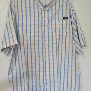 Columbia PFG Super Tamiami Shirt Men's XXL Blue Orange White Fishing Omni-Shade